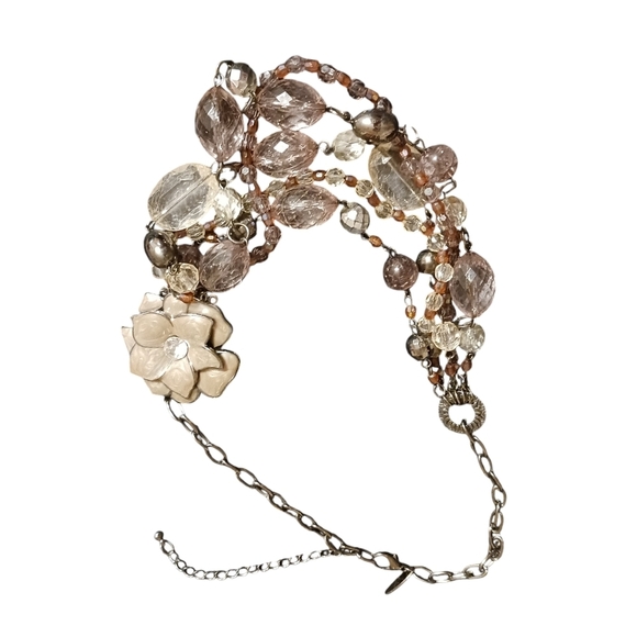 NY Signed Chunky Silver Toned Necklace Enamel Flowers Lightweight - Picture 11 of 11